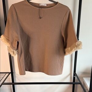 Zara Faux-Fur Trim Women's Top